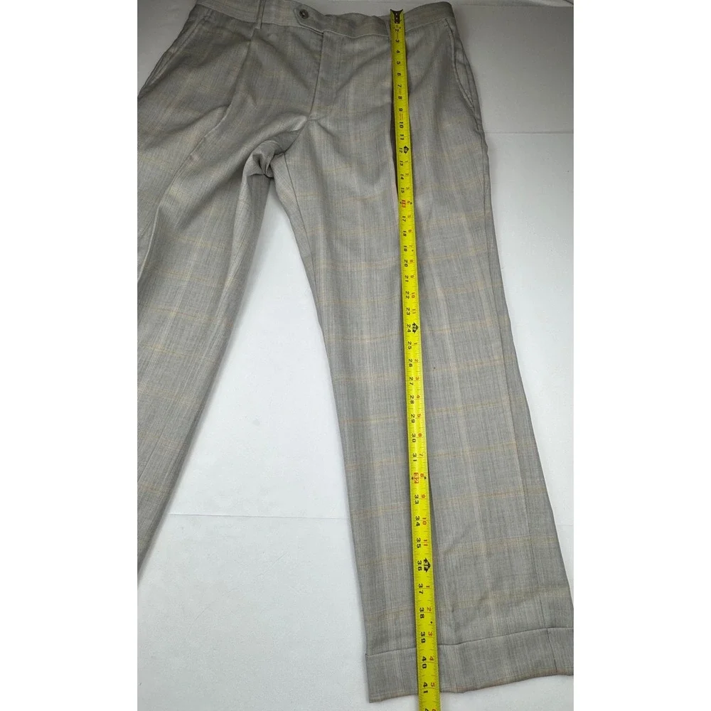 Coogi Luxe Dress Pants 38W Grey Wool Blend Plaid Pleated Cuffed Classic Trousers